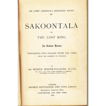 Sakoontala Or The Lost Ring An Indian Drama