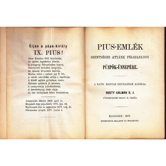 Pius-emlék Szentséges atyánk félszázados püspök-ünnepére - Éljen a pápa-király IX. Pius