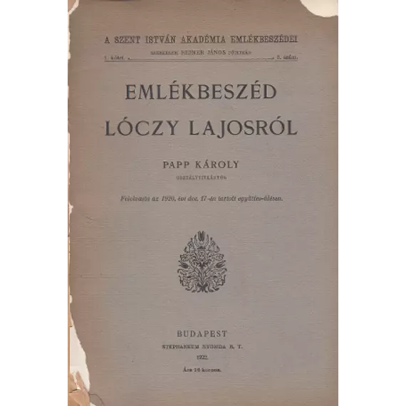 Emlékbeszéd Lóczy Lajosról