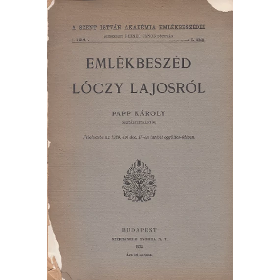 Emlékbeszéd Lóczy Lajosról