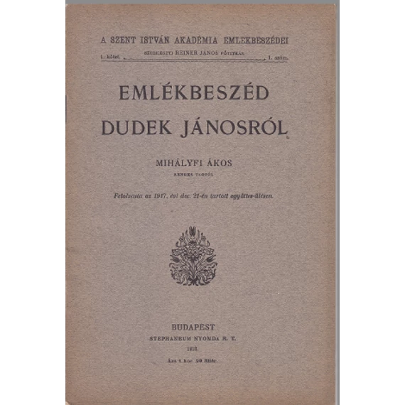 Emlékbeszéd Dudek Jánosról