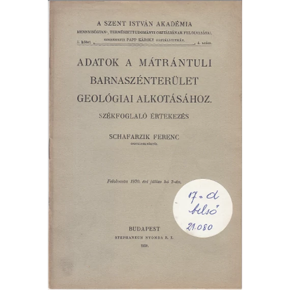 Adatok a mátrántúli barnaszénterület geológiai alkotásához.