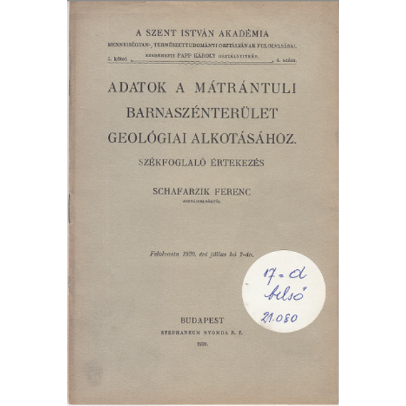 Adatok a mátrántúli barnaszénterület geológiai alkotásához.