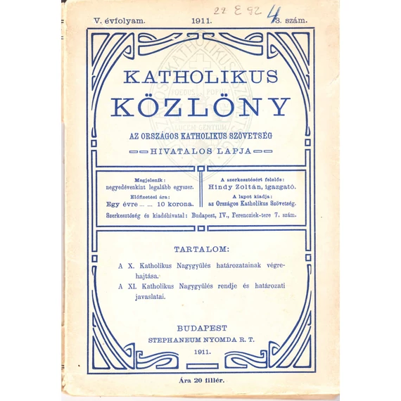 Katholikus Közlöny/1911. V. évf. 3. szám