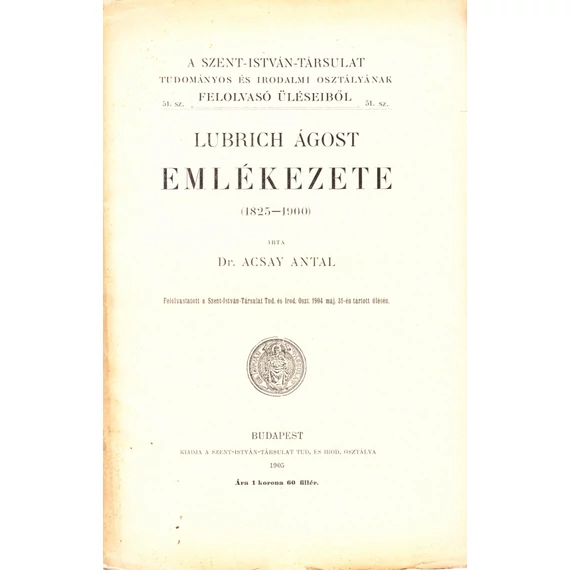 Lubrich Ágost emlékezete (1825–1900)